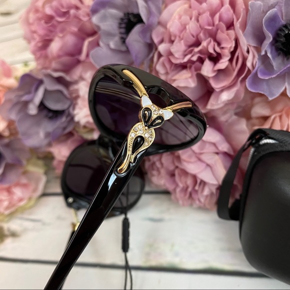 KINGSEVEN Gray Gradient Polarized Butterfly Sunglasses with Gold Crystal Fox - Picture 13 of 16